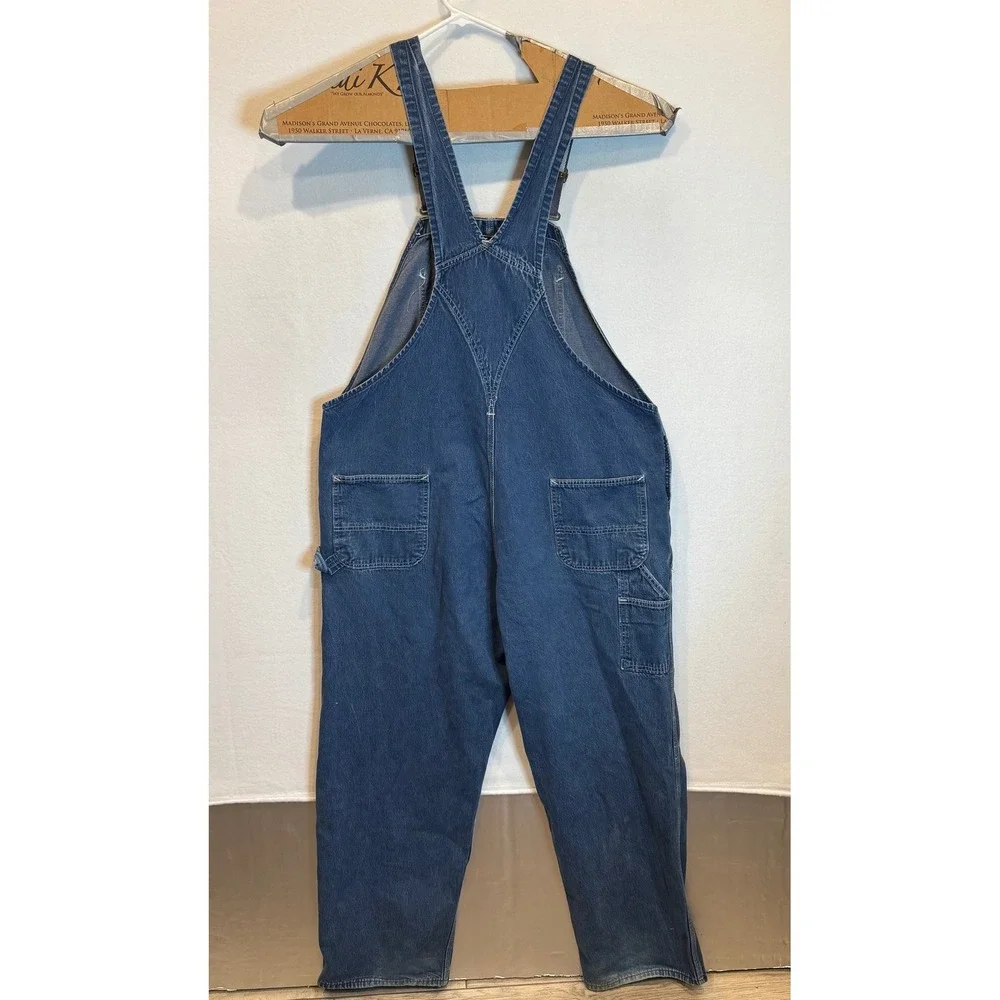 Vintage Carhartt Mens Denim Bib Overalls Indigo Blue Carpenter Workwear 48x30
